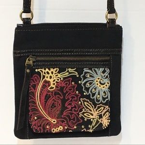 Fossil Crossbody Canvas Black Embroidered Bag